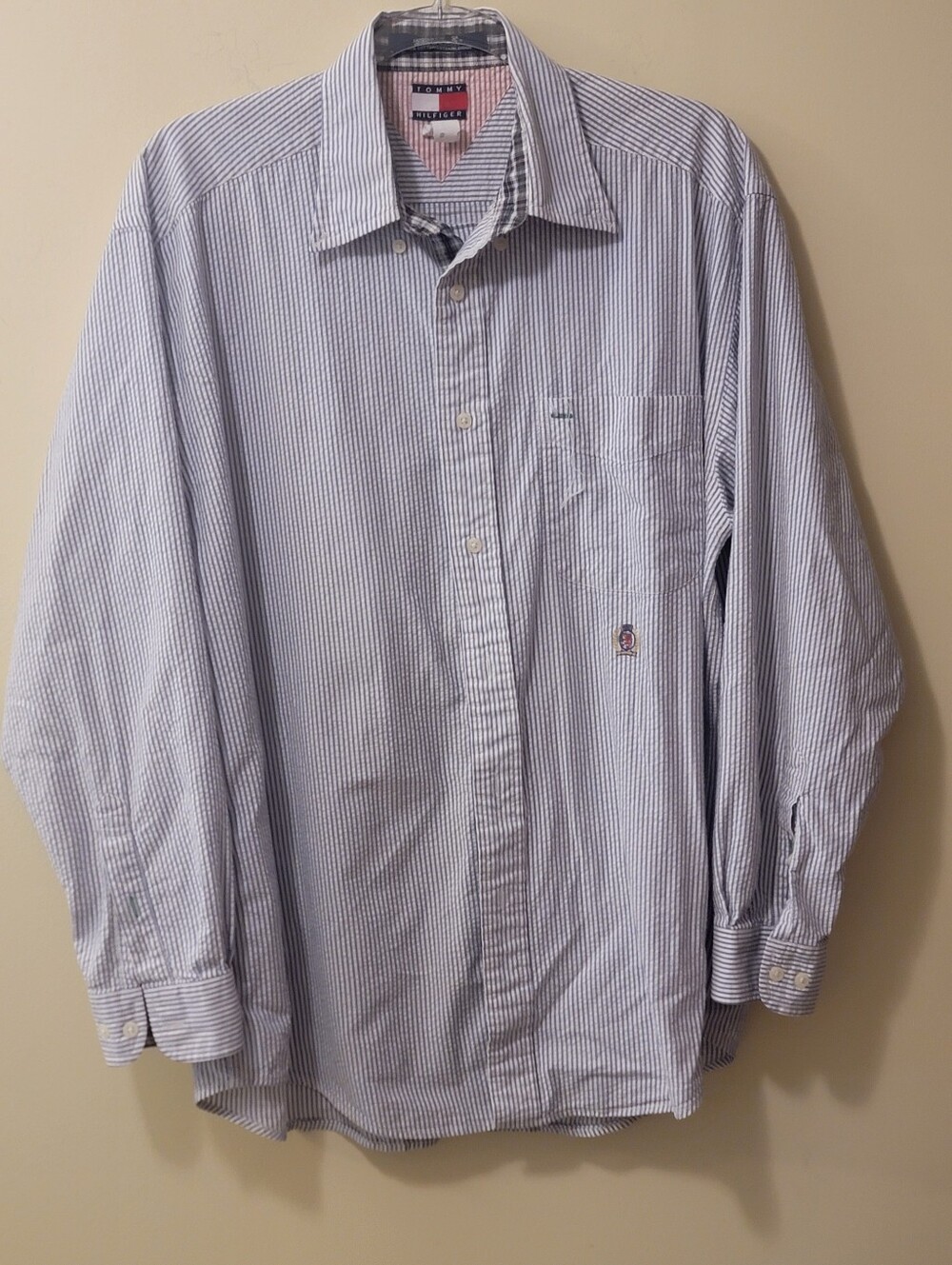 Tommy Hilfiger Men's M Long Sleeve Striped Button Down Shirt Crest Logo